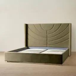 Gertrude Olive Green Velvet Queen Bed - Brushed Champagne Gold Stainless Steel Frame