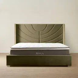 Gertrude Olive Green Velvet Queen Bed - Brushed Champagne Gold Stainless Steel Frame