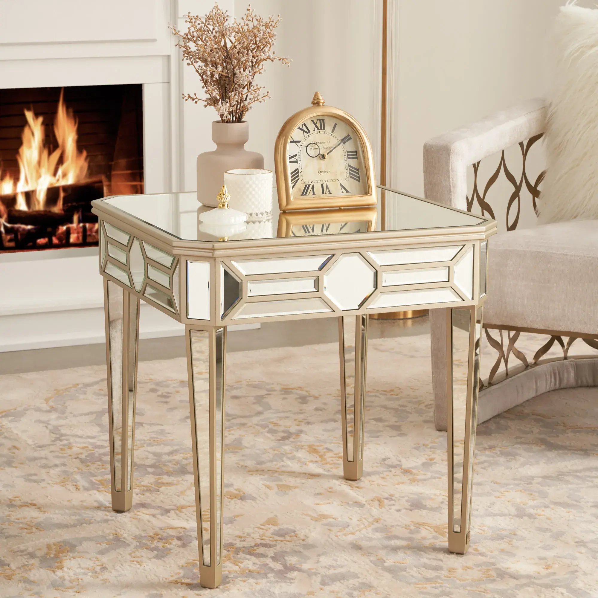 Madeleine Mirror Side Table - Champagne Gold Frame 