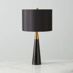 Nadia Black Marble Table Lamp - Black Fabric Lamp Shade
