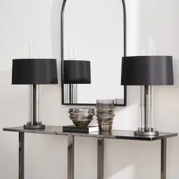 Cassy Brushed Graphite Table Lamp - Black Fabric Lamp Shade