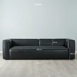 Anver Black Leather 4-Seater Sofa