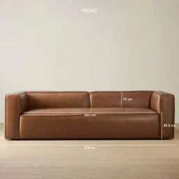 Anver Vintage Tan Leather 4-Seater Sofa