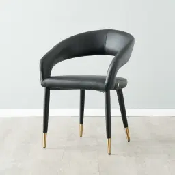 Moulin Black Vegan Leather Dining Chair - Brushed Gold Legs