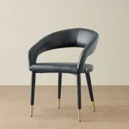 Moulin Black Vegan Leather Dining Chair - Brushed Gold Legs