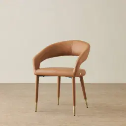 Moulin Walnut Vegan Leather Dining Chair - Brushed Gold Legs