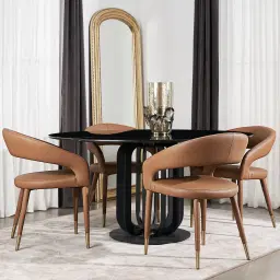 Moulin Walnut Vegan Leather Dining Chair - Brushed Gold Legs