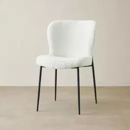 Hailey Snow White Boucle Dining Chair - Black Legs