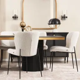 Hailey Snow White Boucle Dining Chair - Black Legs