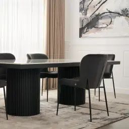 Hailey Cosmos Black Woven Fabric Dining Chair - Black Legs