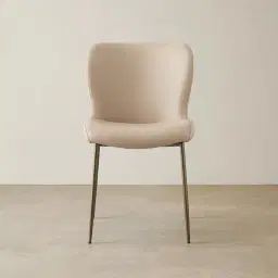 Hailey Sand Beige Vegan Leather Dining Chair - Bronze Legs