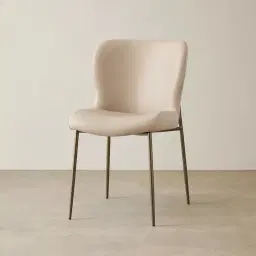 Hailey Sand Beige Vegan Leather Dining Chair - Bronze Legs