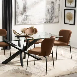 Hailey Walnut Vegan Leather Dining Chair - Black Legs