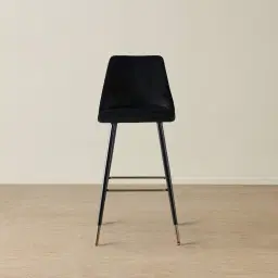 Winston III Black Velvet Bar Stool - 74cm