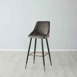 Winston III Mushroom Velvet Bar Stool - 74cm
