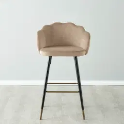 Amber III Beige Velvet Bar Stool - 74 cm