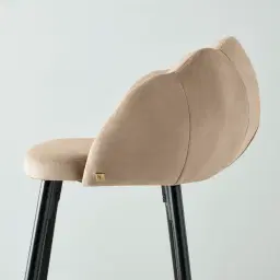 Amber III Beige Velvet Bar Stool - 74 cm