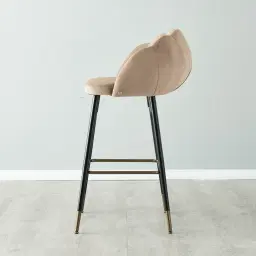 Amber III Beige Velvet Bar Stool - 74 cm