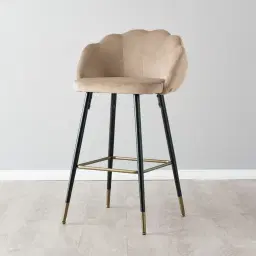 Amber III Beige Velvet Bar Stool - 74 cm