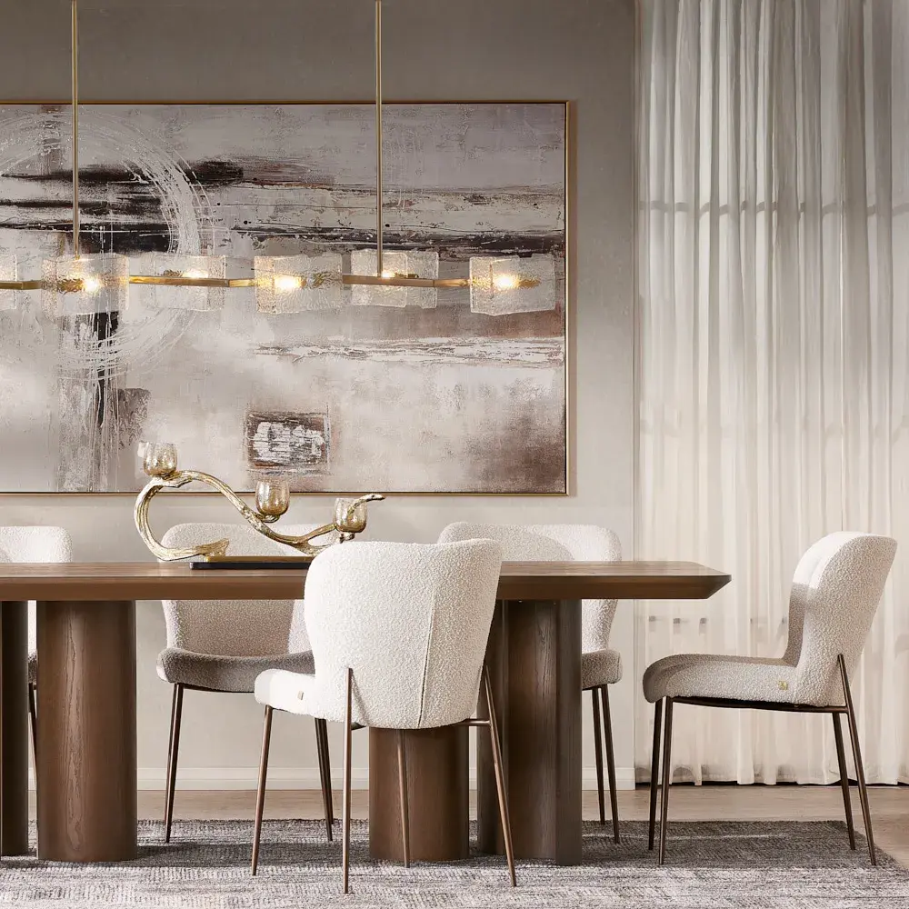 Hailey Snow White Boucle Dining Chair - Bronze Legs