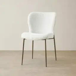 Hailey Snow White Boucle Dining Chair - Bronze Legs