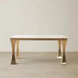 Melody Natural White Marble Dining Table - Brushed Champagne Gold Stainless Steel Legs 160cm x 90cm