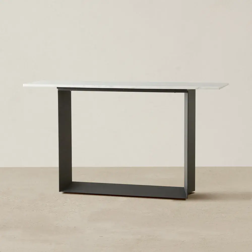 Isla Natural White Marble Console Table - Black Metal Legs