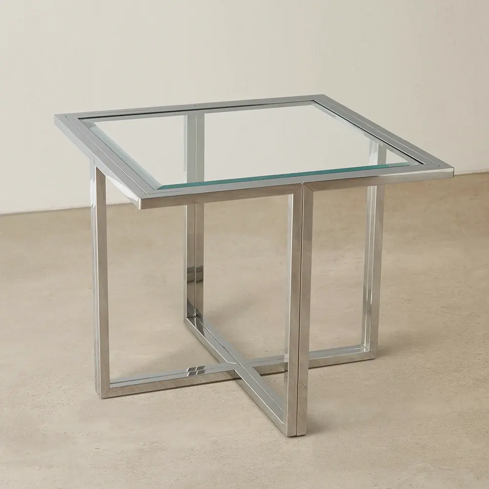 Titus Clear Glass Side Table - Silver Legs