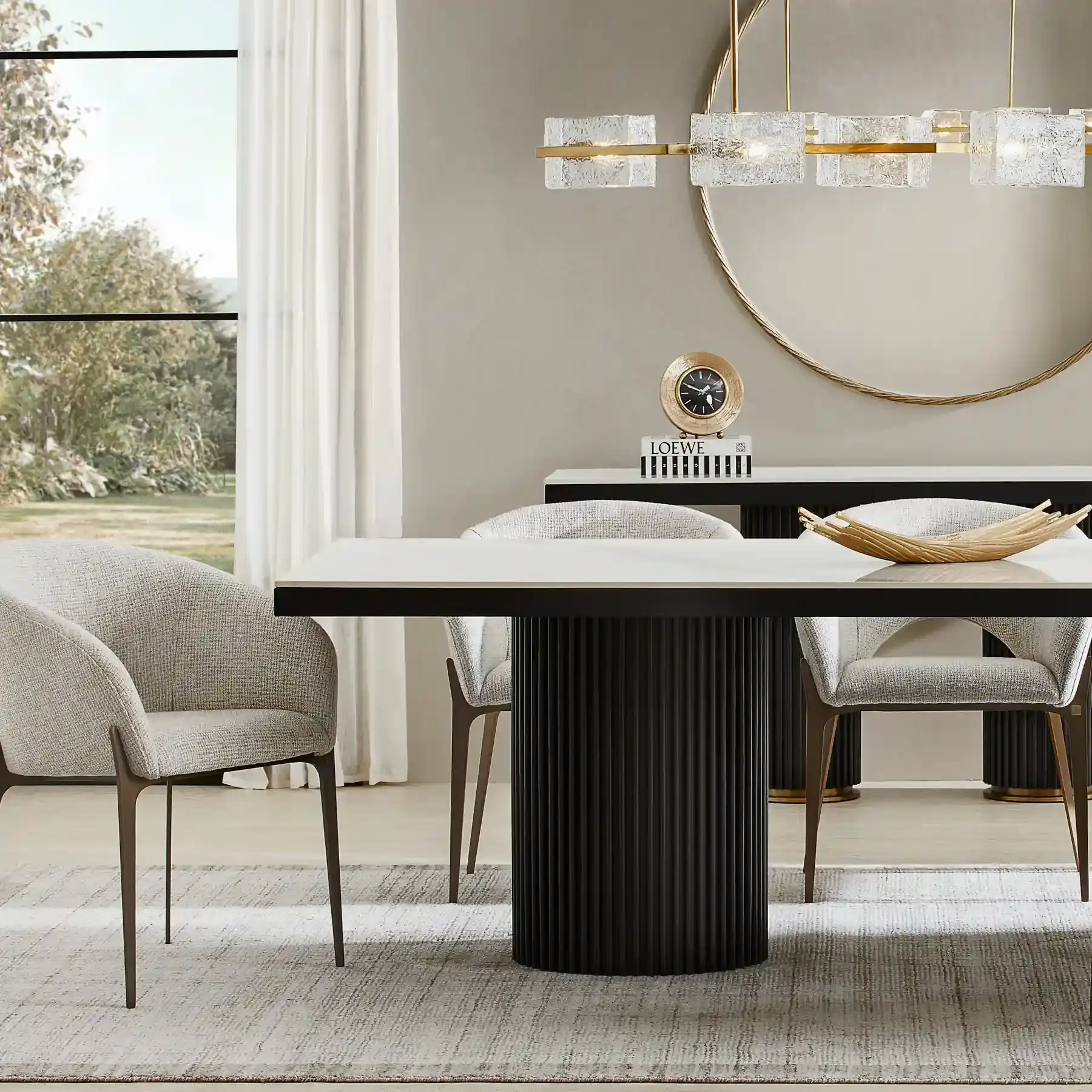 Archie White Sintered Stone Rectangular Dining Table - Matte Black Legs 240x118cm