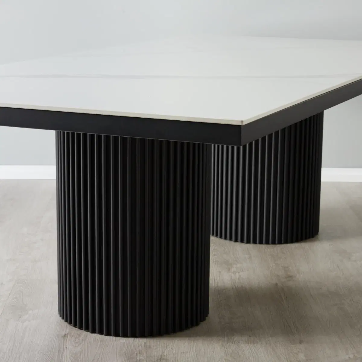 Archie Black Rectangular Dining Table with White Sintered Stone Top ...