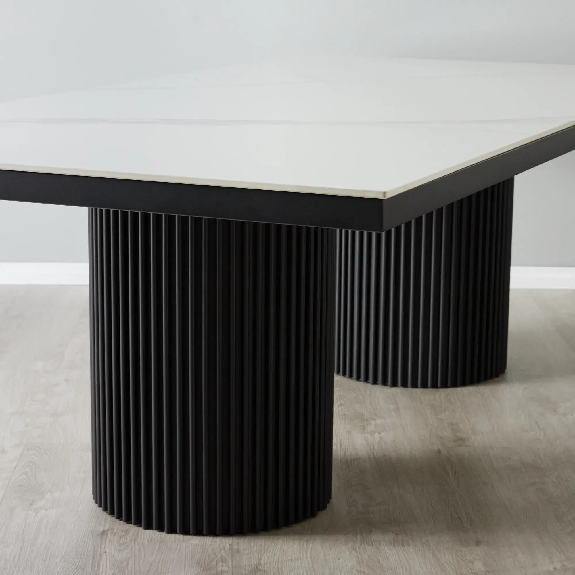 Archie Black Rectangular Dining Table with White Sintered Stone Top ...