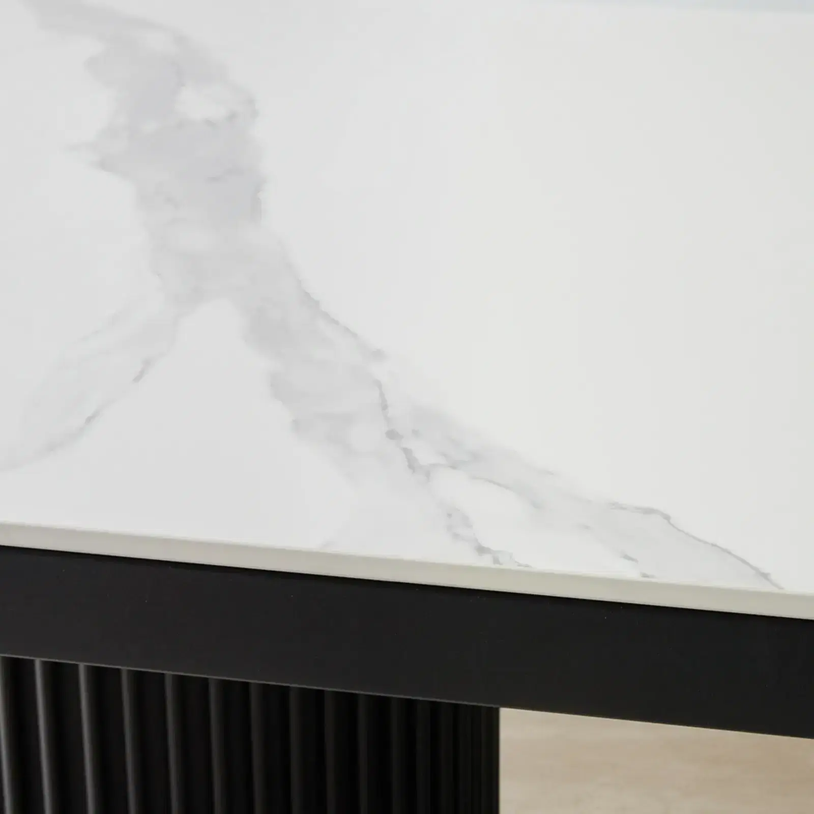 Archie Black Rectangular Dining Table with White Sintered Stone Top ...