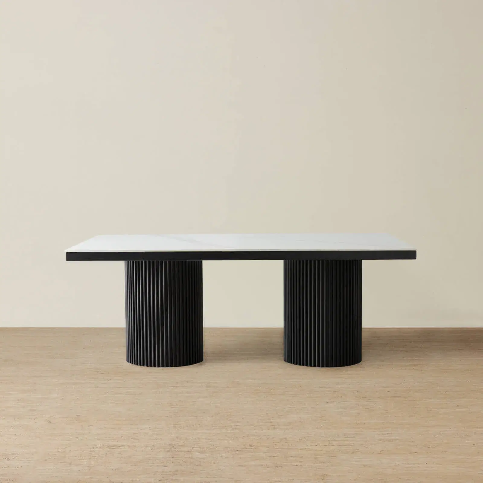 Archie Black Rectangular Dining Table with White Sintered Stone Top ...