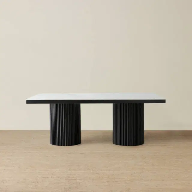 Archie Black Rectangular Dining Table with White Sintered Stone Top ...