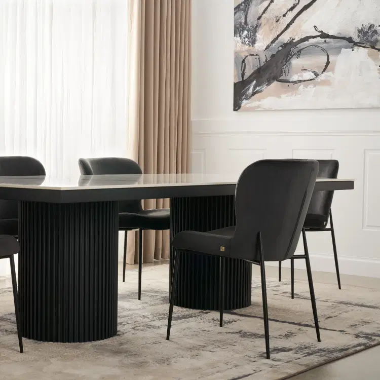 Archie Black Rectangular Dining Table with White Sintered Stone Top ...
