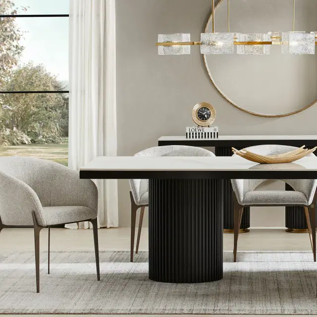 Archie Black Rectangular Dining Table with White Sintered Stone Top ...
