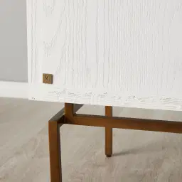 Mackenzie White Wooden Bedside Table - Brass Coloured Handles