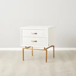 Mackenzie White Wooden Bedside Table - Brass Coloured Handles