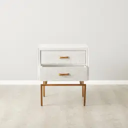 Mackenzie White Wooden Bedside Table - Brass Coloured Handles