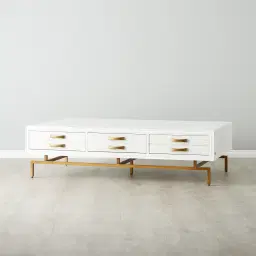 Mackenzie White Wooden Coffee Table - Brass Coloured Handles