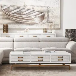Mackenzie White Wooden Coffee Table - Brass Coloured Handles