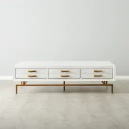 Mackenzie White Wooden Coffee Table - Brass Coloured Handles