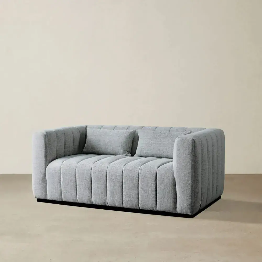 Storme Mid Grey Woven Fabric 2-Seater Sofa - Black legs 