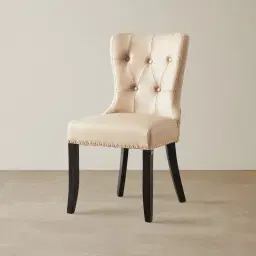 Viktor Sand Beige Vegan Leather Dining Chair - Gold Lionhead Pull