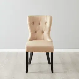 Viktor Sand Beige Vegan Leather Dining Chair - Gold Lionhead Pull