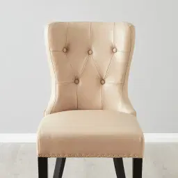 Viktor Sand Beige Vegan Leather Dining Chair - Gold Lionhead Pull