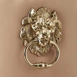 Viktor Sand Beige Vegan Leather Dining Chair - Gold Lionhead Pull