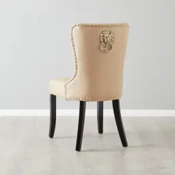 Viktor Sand Beige Vegan Leather Dining Chair - Gold Lionhead Pull