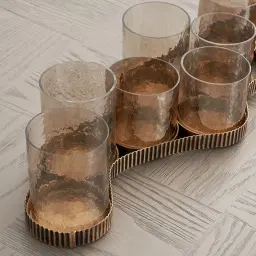 Corrugated Antique Gold Metal Multi-Light Holder