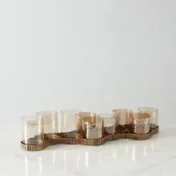 Corrugated Antique Gold Metal Multi-Light Holder
